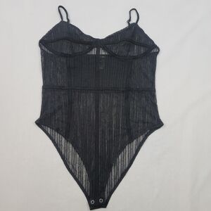 Sheer caged black adjustable strap bodysuit